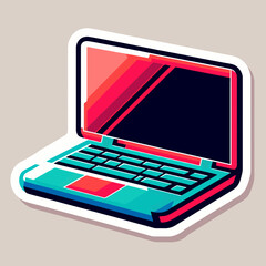 Poster - A colorful, stylized laptop illustration with a dark screen. Ideal for websites/blogs on technology, computing, digital art, or modern design.