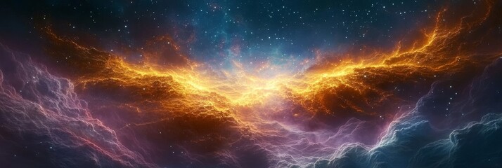 Wall Mural - fiery nebula in deep space with sparkling stars and rich colors, illuminating the cosmos