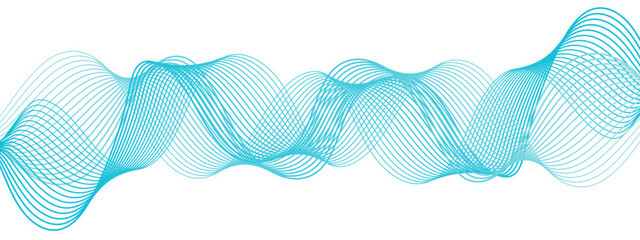 Aufkleber - Abstract, digital-style background with series  intertwined, flowing waveforms made of smooth, fine aqua blue lines. Waves curve and overlap fluidly, stretching horizontally across with soft gradients