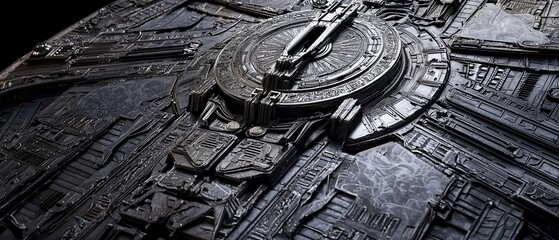 Poster - Detailed Macro Shot of Intricate Futuristic Metallic Surface with Circular Element