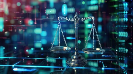 digital scales of justice, abstract background