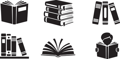 Fototapete - Flat Style Silhouettes of Books on Black Background Vector Illustration for Education