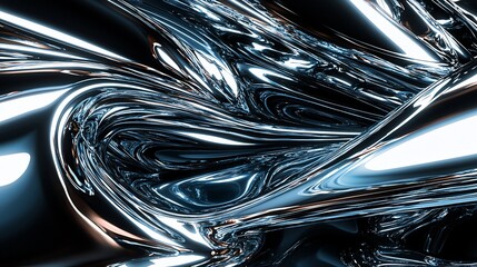 Fototapete - Abstract metallic chrome curves and reflections, dynamic futuristic design