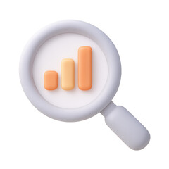 Poster - Data Analysis Magnified: An engaging 3D rendering of a magnifying glass, spotlighting a rising bar graph, symbolizes in-depth data analysis and progress, all set against a backdrop of modern design.