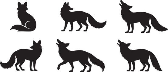 Fototapete - Silhouette Illustration of a Fox Sitting Calmly Against a Black Backdrop, Ideal for Wildlife and Nature-Themed Designs
