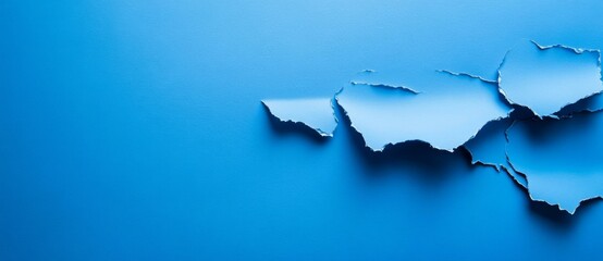 Fototapete - Torn blue paper revealing a layer below in a bright and vibrant setting