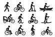 © Oleksandr - Silhouette icons of various transportation methods: bicycles, scooters, skateboards, and more