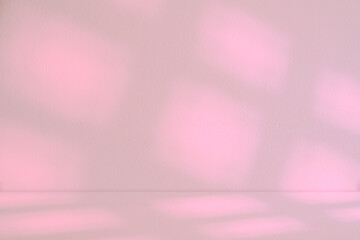Poster - Pink background,Studio background with blurred pink neon light,shadow on beige wall and floor.Interior wall concrete texture with podium stage,Abstract background for for Autumn,Winter product display