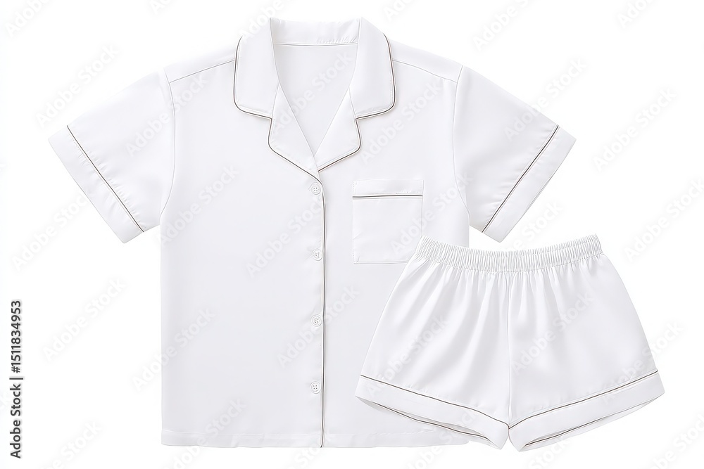 This cozy pajama set features a short-sleeve button-up shirt and matching shorts made from soft cotton.
