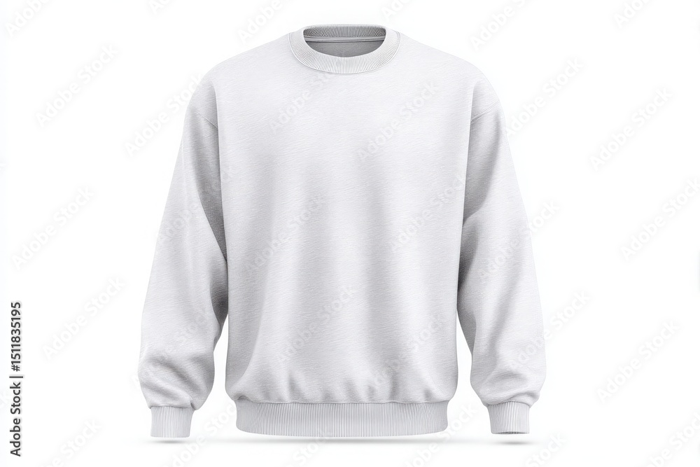 A cozy white sweatshirt is showcased against a simple background, emphasizing its versatile design. This piece is perfect for casual outfits or layering during cooler weather.