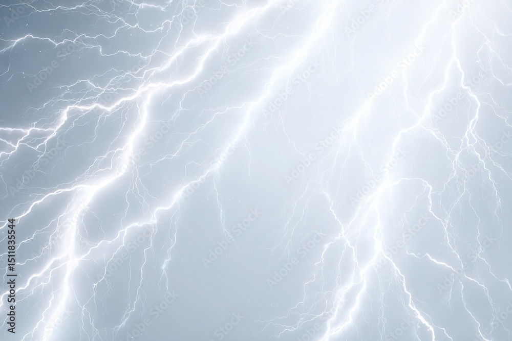 A powerful display of lightning arcs across a dark sky, creating a dramatic atmosphere during a summer thunderstorm. The flashes illuminate the clouds, enhancing the intensity of the storm.