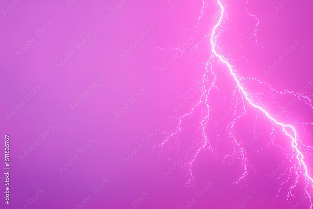 A striking display of lightning illuminates a pink-hued sky, showcasing natures power and beauty during a stormy twilight. The dramatic scene captivates with its vivid colors and energy.