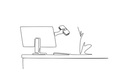 Poster - Animated self drawing of continuous line drawing hands coming out of monitor screen holding a stack of banknotes. Receive bonus for performance. Things from Screen. Full length single line animation