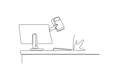 Poster - Animation of single continuous line drawing hands out of the monitor screen while holding a thick book. Literacy. A great guide. Things from Screen. One line self drawing animated. Full length motion
