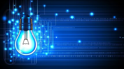 Poster - Illuminating ideas technology light bulb on digital background graphic design futuristic setting close-up view
