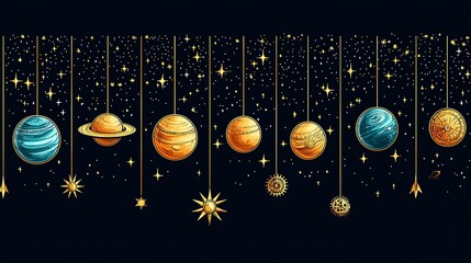 Poster -  Celestial planets floating in space digital artwork starry night cosmic environment abstract view
