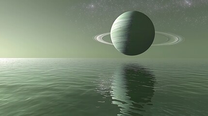 Poster -  Floating planet over serene ocean dreamlike sci-fi landscape tranquil space environment cosmic viewpoint
