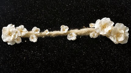 Poster -  Floral art installation in cosmic environment white flowers against black background creative photography