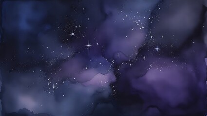 abstract watercolor night sky with sparkling stars and dreamy purple hues