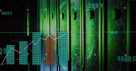 Poster - Opening dashboard animating globe while bars rising and lines moving showing numeric data trends