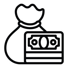 Poster - banknote stack and bag line icon, family lawyer concept. vector graphics. bag with money bills, fina