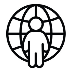 Fototapete - Freelancer man at world globe line icon, design recruitment concept. Vector graphics. Remote worker man, human recourse sign on white background, style mobile or design.
