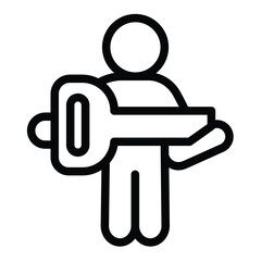 Poster - Man with big key line icon, design recruitment concept. Vector graphics. Key with famous person, human recourse sign on white background, style mobile or design.