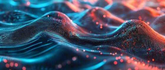 Poster - Abstract data wave visualization with digital particles and dynamic flow