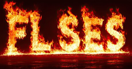 Aufkleber - Fiery text spells FLSES. Intense flames engulf letters against dark background. Dramatic visual impact, warm colors dominate scene.
