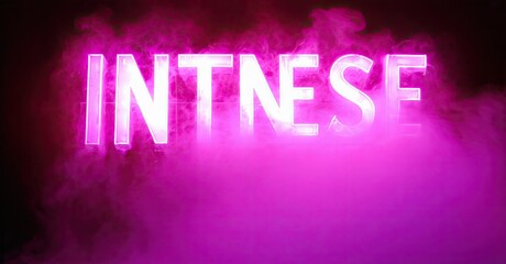 Leinwandbilder - Bright pink text spells INTENSE against smoky purple background. Dramatic lighting creates glowing effect. Bold typography dominates composition.