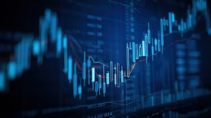 Poster - A sleek digital financial chart showing market trends, data analysis, and investment opportunities on a blue background.