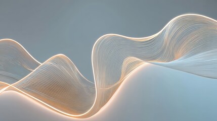 Poster - Abstract light waves gracefully flow across a simple background, creating a tranquil and modern atmosphere.