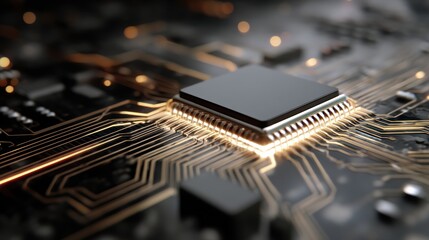 Poster - Close-up of a modern computer chip illustrating complex circuitry and innovative technology.
