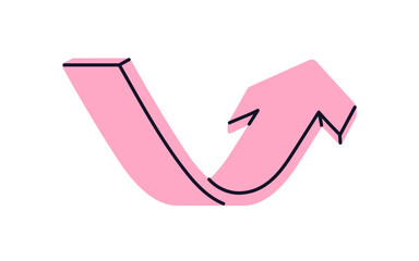 Aufkleber - Curved arrow pointing upward. Twisting bent pointer rising up for showing direction, growth trend, improvement concept. Flowing movement. Flat vector illustration isolated on white background.