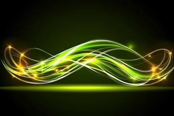 Wall Mural - Abstract Green and Gold Light Wave Energy Flow Background.