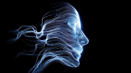 Poster - A captivating illustration of a human face created with glowing, flowing lines representing emotion and thought.