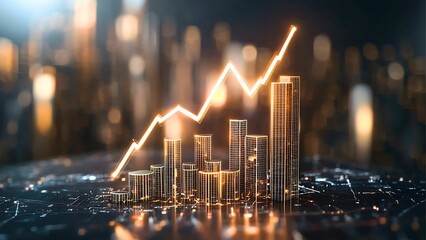 Poster - A golden bar graph representing financial growth, symbolizing business success and market trends. The image suggests economic progress with its upward trajectory