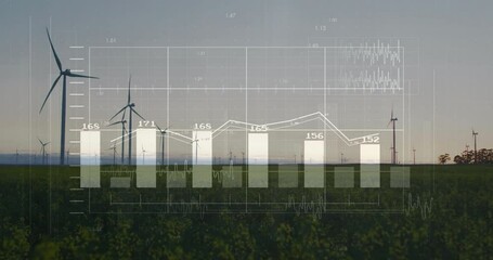 Poster - Overlay fading in over green field while turbine powering bar chart shifting to show energy trends