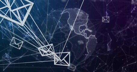Poster - Starting network backdrop, envelope icons drifting around rotating globe suggesting data flow