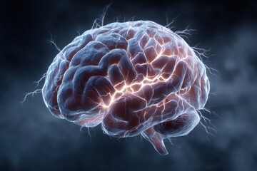 Poster - Animated Brain With Lightning Bolt Transitions to a Calm State, Showcasing a Unique Visual Representation of Thought Processes and Emotions