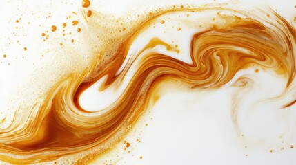 Poster - Abstract swirl of coffee and cream creating an artistic blend of colors and patterns on a white background.