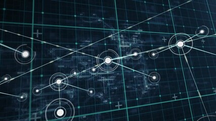 Aufkleber - Central node appearing on teal grid fueling data network expansion with glowing lines linking nodes