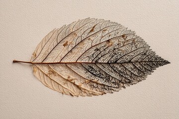 Poster - Delicate skeleton leaf showcasing intricate details and textures on a light background