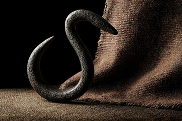 Poster - Unique metal hook displayed on textured fabric in dramatic lighting showcasing craftsmanship and attention to detail