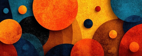 Poster - Abstract composition with colorful overlapping circular shapes and vibrant textures