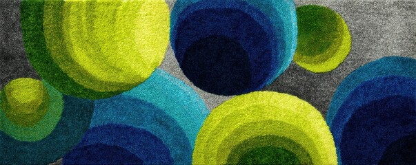 Poster - Abstract circular textile pattern with green and blue concentric designs