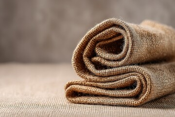Poster - Folded burlap fabric on a textured surface for rustic decoration and crafting projects