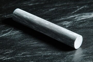 Poster - Close-up of a cylindrical metal rod resting on a dark surface with interesting texture in an indoor setting