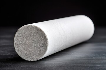 Poster - Simple white cylindrical object on a dark background highlights texture and form in a minimalistic setting