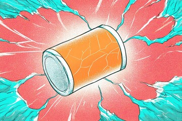 Poster - Orange can bursts with colorful splashes in a dynamic and eye-catching illustration